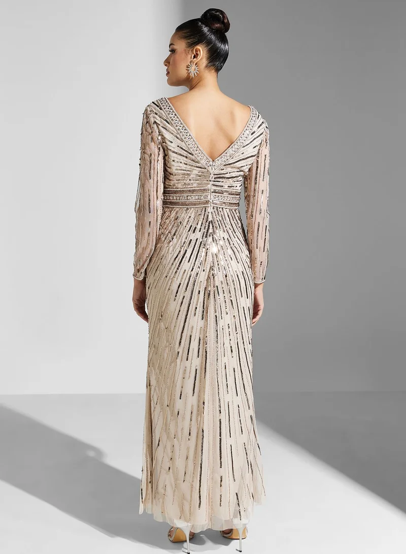 Adrianna Papell Sequin V-Neck Dress