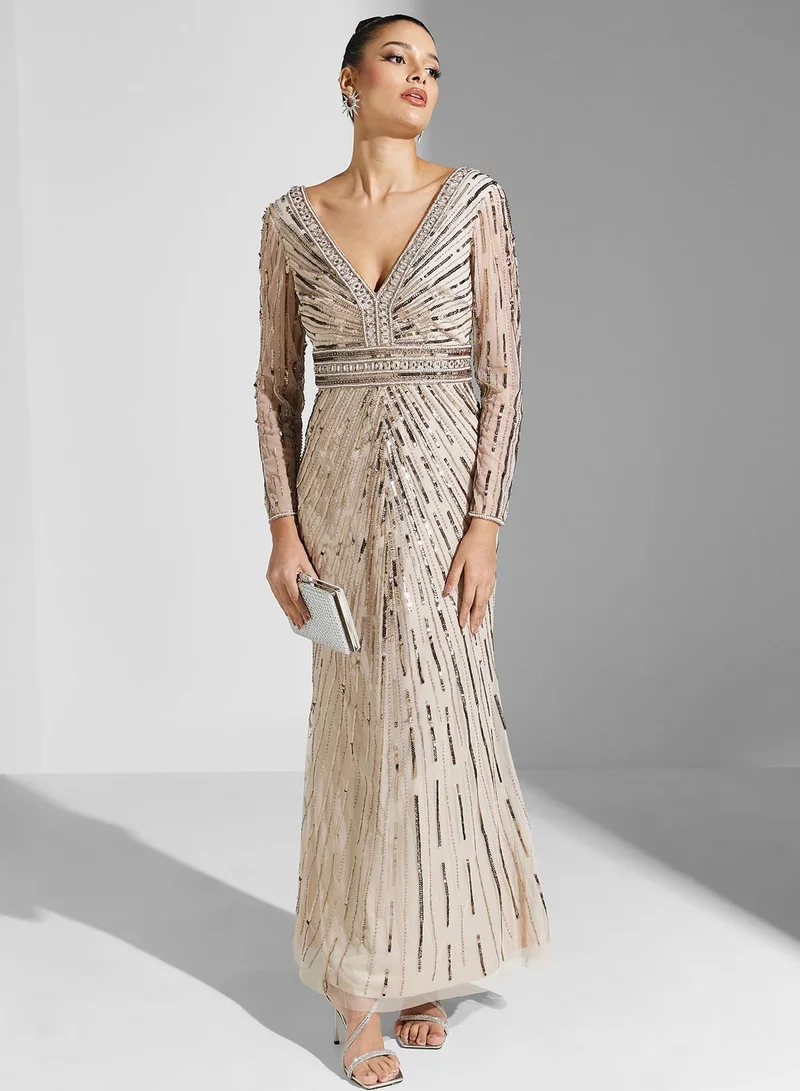 Adrianna Papell Sequin V-Neck Dress