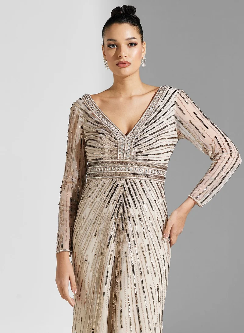 Adrianna Papell Sequin V-Neck Dress