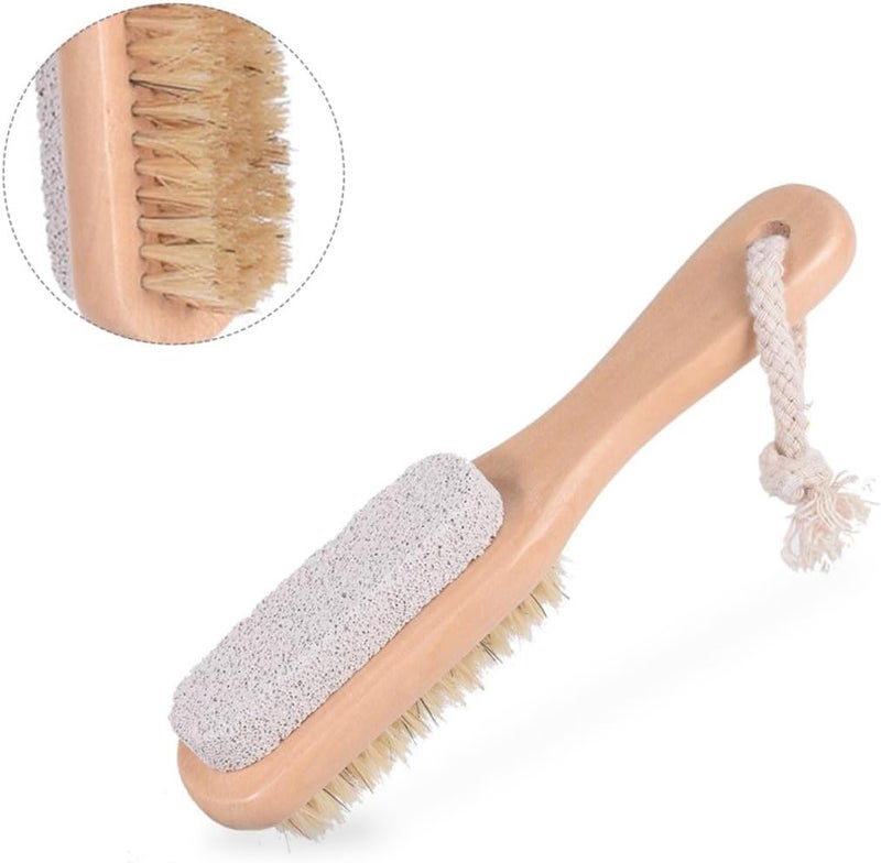 Trendy natural assorted colors 3pcs Foot Exfoliator Brush with Pumice Stone and Boar Bristles Double-Sided Foot Scrubber for Dead Skin Removal and Callus Care Seasonal & permanent compatible - Image 3