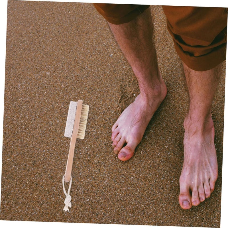 Trendy natural assorted colors 3pcs Foot Exfoliator Brush with Pumice Stone and Boar Bristles Double-Sided Foot Scrubber for Dead Skin Removal and Callus Care Seasonal & permanent compatible - Image 4