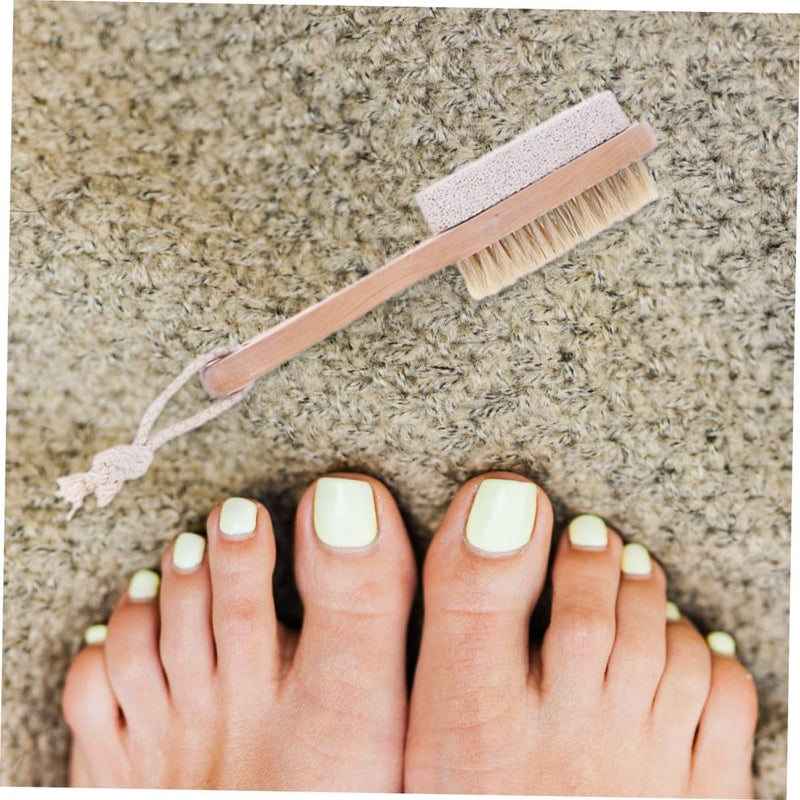Trendy natural assorted colors 3pcs Foot Exfoliator Brush with Pumice Stone and Boar Bristles Double-Sided Foot Scrubber for Dead Skin Removal and Callus Care Seasonal & permanent compatible - Image 5