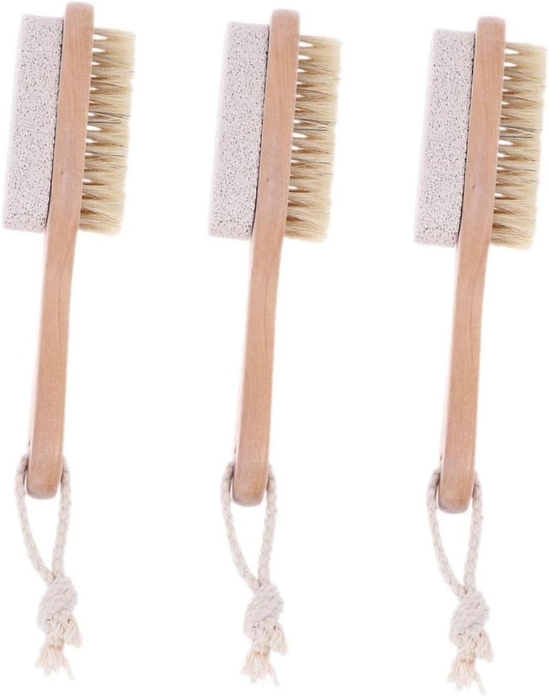 Trendy natural assorted colors 3pcs Foot Exfoliator Brush with Pumice Stone and Boar Bristles Double-Sided Foot Scrubber for Dead Skin Removal and Callus Care Seasonal & permanent compatible - Image 1