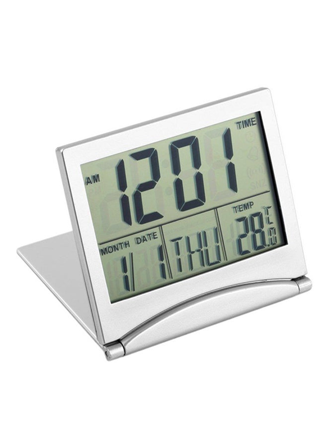 OUTAD Digital LCD Display Thermometer Calendar Alarm Clock Silver - Image 1