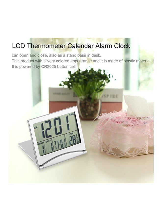 OUTAD Digital LCD Display Thermometer Calendar Alarm Clock Silver - Image 2