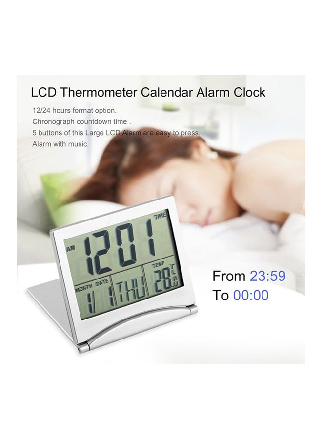 OUTAD Digital LCD Display Thermometer Calendar Alarm Clock Silver - Image 3