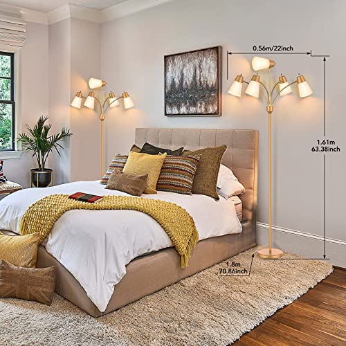 FOLKSMATE LED Floor Lamp, Medusa Multi Head Modern Tall Standing Lamps, Adjustable Corner Reading Floor Light for Living Room, Bedroom, Kids Room, White and Colored Lampshades, Brass Gold - Image 4