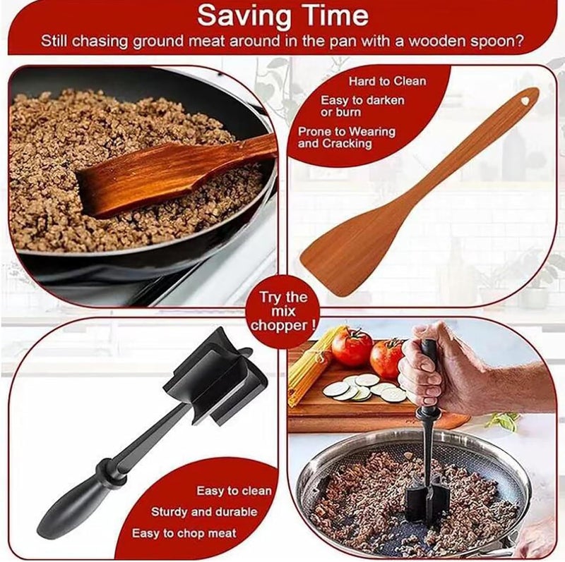 mythos MYTHOS Meat Chopper Heat Resistant Meat Masher for Hamburger Meat Ground Beef Smasher Nylon Hamburger Chopper Utensil Ground Meat Non Stick Chopper Potato Masher Tool 1 Pack Black - Image 4
