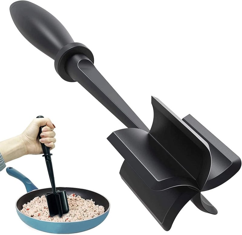 mythos MYTHOS Meat Chopper Heat Resistant Meat Masher for Hamburger Meat Ground Beef Smasher Nylon Hamburger Chopper Utensil Ground Meat Non Stick Chopper Potato Masher Tool 1 Pack Black - Image 1