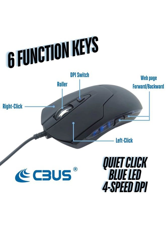 CBUS فأرة USB C سلكية، فأرة كمبيوتر هادئة بـ 6 أزرار - 4 سرعات DPI، تصميم مريح، إضاءة خلفية LED - متوافقة مع ماك، كروم بوك، HP، DELL XPS، ASUS، سيرفيس، فأرة ألعاب صامتة سلكية من نوع C - Image 3