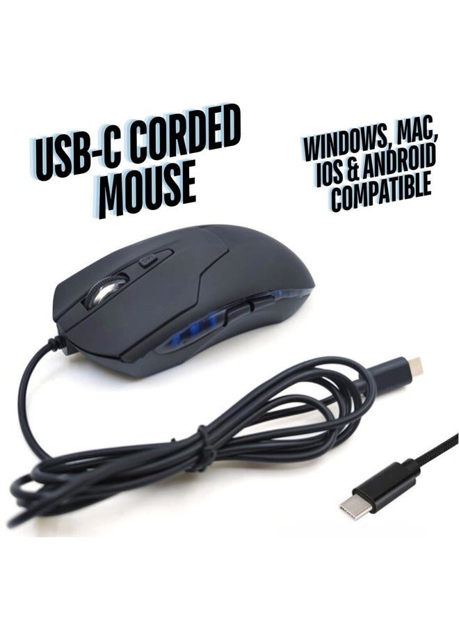CBUS فأرة USB C سلكية، فأرة كمبيوتر هادئة بـ 6 أزرار - 4 سرعات DPI، تصميم مريح، إضاءة خلفية LED - متوافقة مع ماك، كروم بوك، HP، DELL XPS، ASUS، سيرفيس، فأرة ألعاب صامتة سلكية من نوع C - Image 2