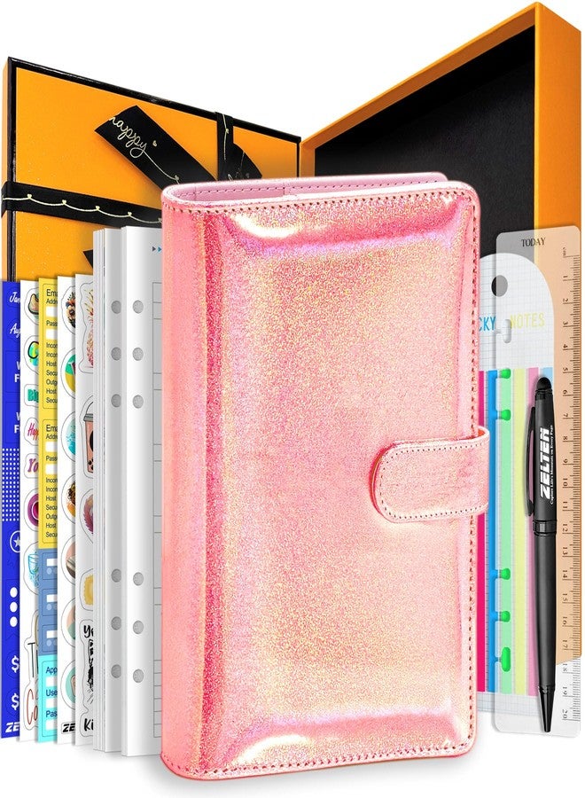 Zelten PU Leather Personal Notebook Planner with 67 Pages Loose-Leaf Papers 6 Holes Ring Binder Pen Holder Magnetic Buckle (Pink Glitter, A5 Gift Box) - Image 1