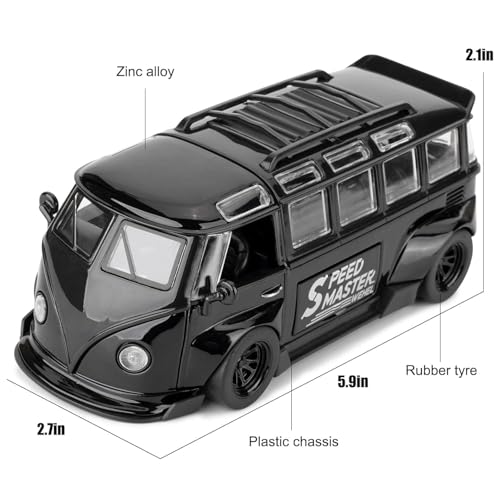 FEXXA 1.32 Scale Exclusive Alloy Metal Pull Back Die-cast Car Model with Sound Light Mini Auto Toy for Kids Metal Model Toy Car with Sound and Light (1.32 Scale VOLKS-WAGEN Bus-Black) - Image 2