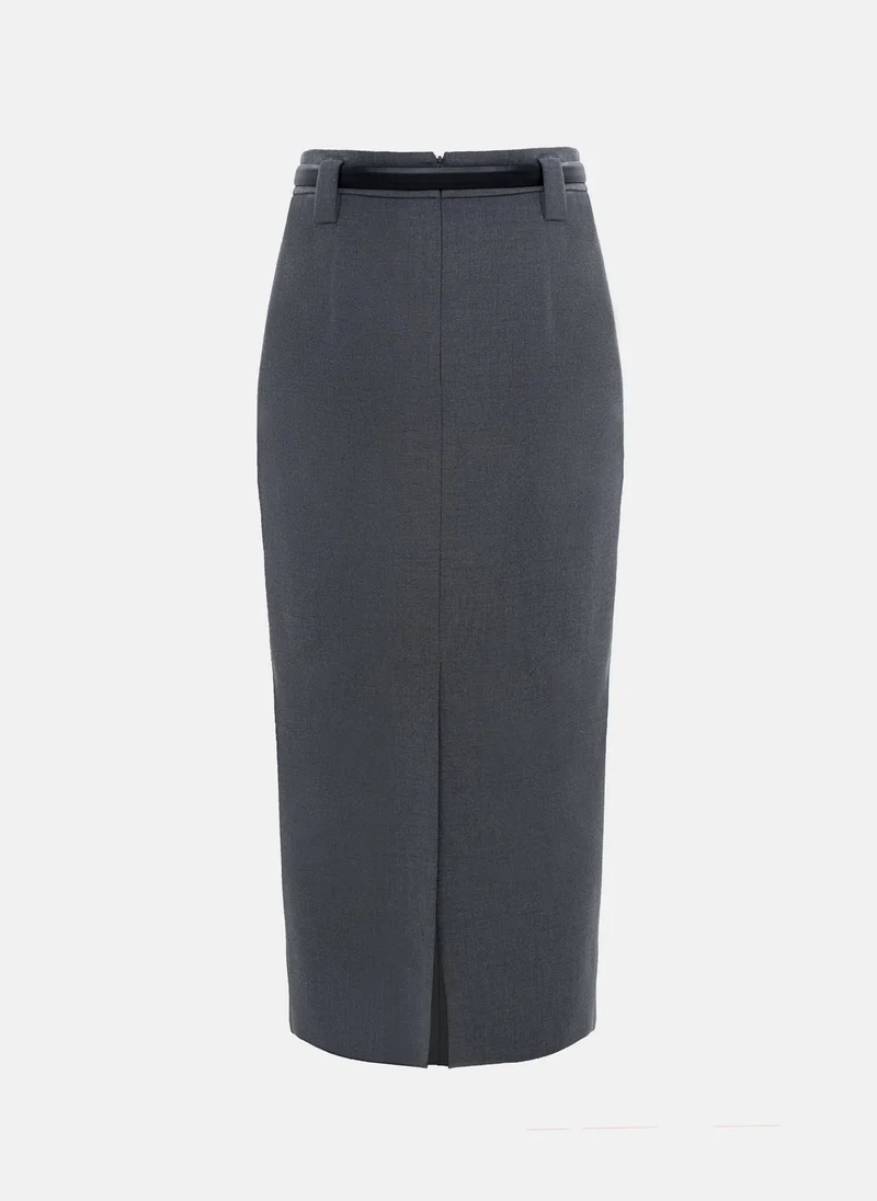 Lichi Straight midi skirt with eco-leather belt