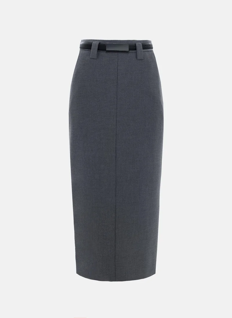 Lichi Straight midi skirt with eco-leather belt