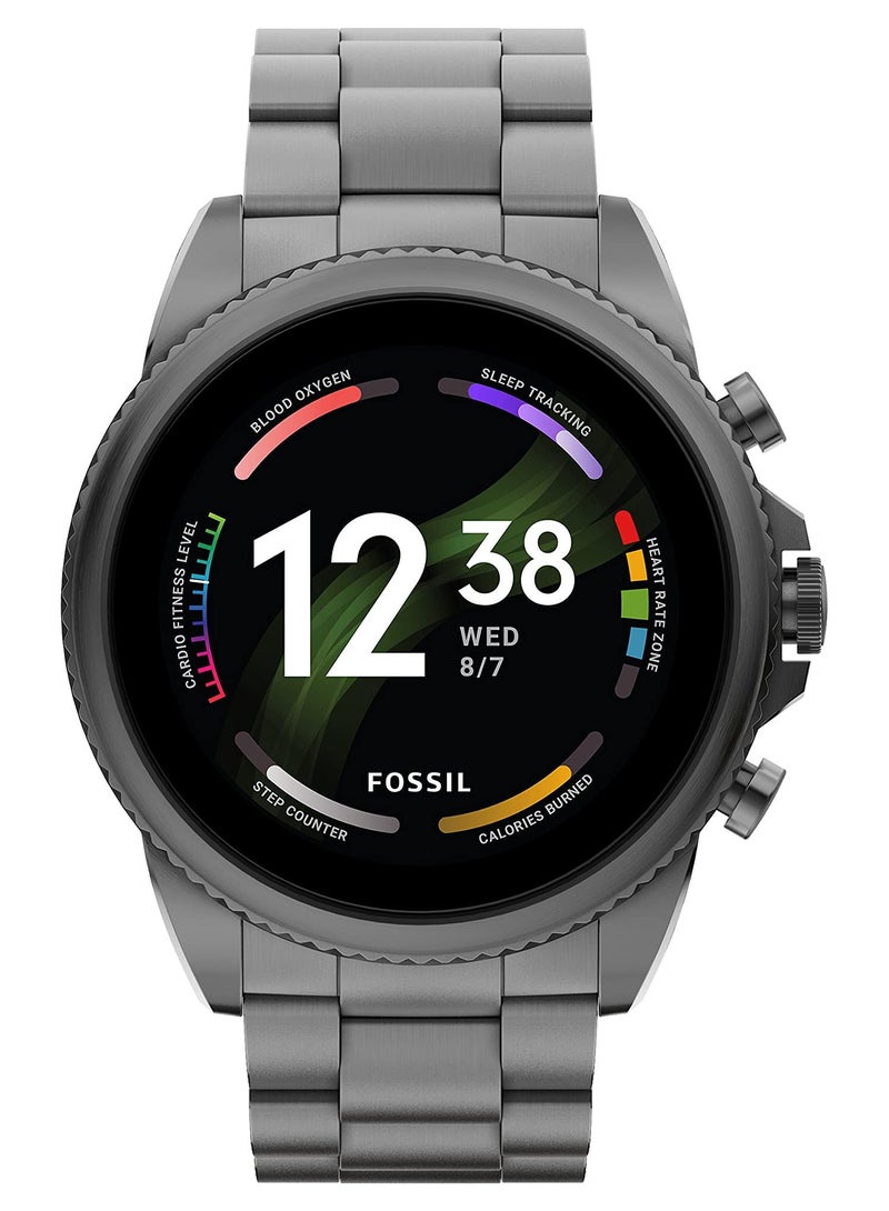 Fossil Men's Gen 6 44mm Stainless Steel Touchscreen Smart Watch, Color: Smoke (Model: FTW4059V/FTW4059R) - Image 1