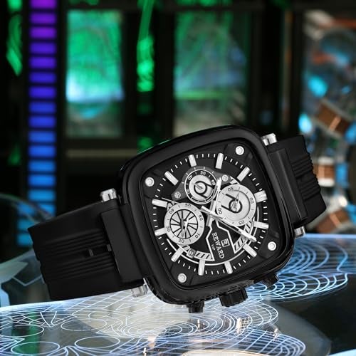 REWARD Men's 44mm Big Square Case Fashion Quartz Watch Chronograph Silicone Band Waterproof Wrist Watch for Male - Image 3