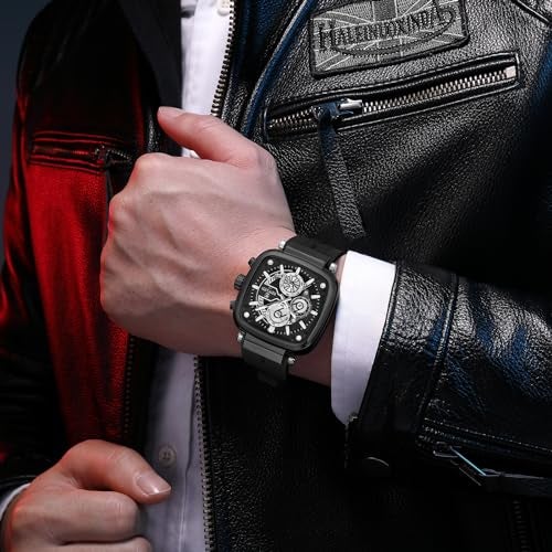 REWARD Men's 44mm Big Square Case Fashion Quartz Watch Chronograph Silicone Band Waterproof Wrist Watch for Male - Image 4
