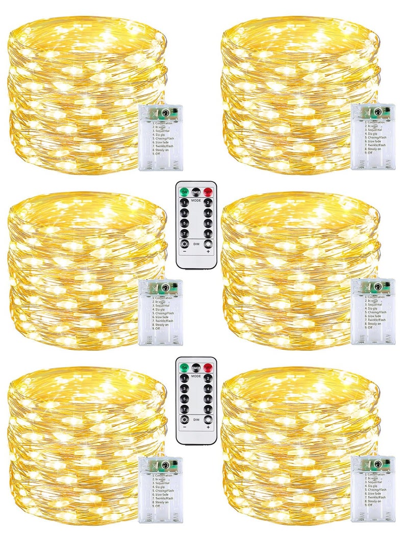 BOSSERN 6 Pack 60 LED Fairy Lights Battery Operated with Remote 8 Modes String Lights Indoor Outdoor Cuttable Battery Light for Home Bedroom Wedding DIY Centerpiece Christmas Decorations Warm White - Image 2