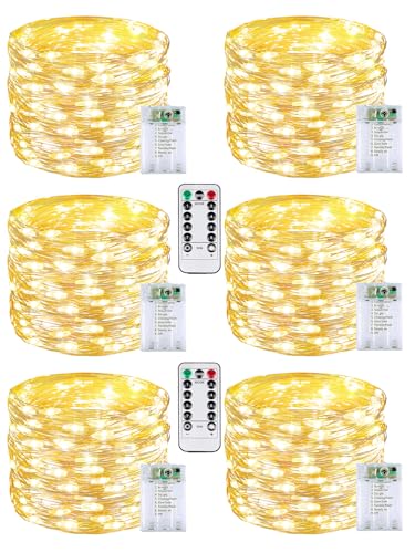 BOSSERN 6 Pack 60 LED Fairy Lights Battery Operated with Remote 8 Modes String Lights Indoor Outdoor Cuttable Battery Light for Home Bedroom Wedding DIY Centerpiece Christmas Decorations Warm White - Image 1