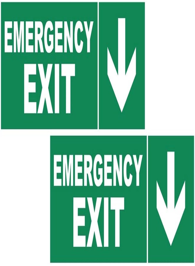 VAAIMAI Emergency Exit Down Sign Board 3mm Foam Board Rust Resistant Safety Sign Board Double Side Tape 12X4 Inch Green, Pack of 2 - Image 1