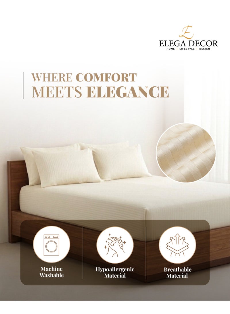 إيليغا ديكور طقم ملاءات سرير مفرد بقماش ساتان قطني Elega Decor 210TC مخطط 2 قطعة | ملاءة مسطحة ساتان ناعمة وقابلة للتنفس 180x260 سم | 1 غطاء وسادة 50x75 سم | معتمد من OEKO-TEX و ECAS - Image 2