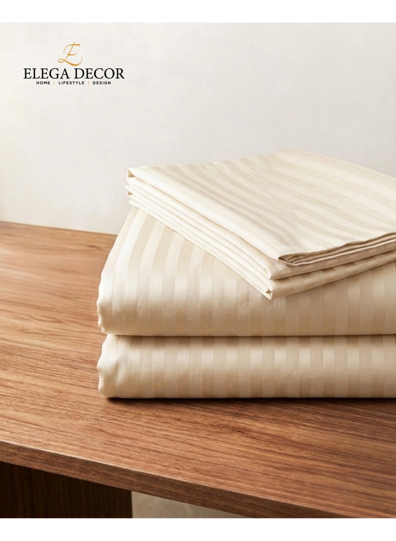 إيليغا ديكور طقم ملاءات سرير مفرد بقماش ساتان قطني Elega Decor 210TC مخطط 2 قطعة | ملاءة مسطحة ساتان ناعمة وقابلة للتنفس 180x260 سم | 1 غطاء وسادة 50x75 سم | معتمد من OEKO-TEX و ECAS - Image 3