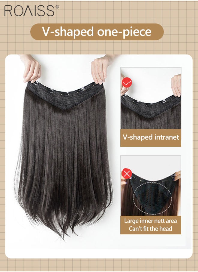 roaiss V-Shaped Black Hair Extensions, One Piece Slightly Curly Straight Hair Extension with 5 Clips, Heat Resistant Synthetic Hairpiece for Women Girls, 60cm  - Image 4