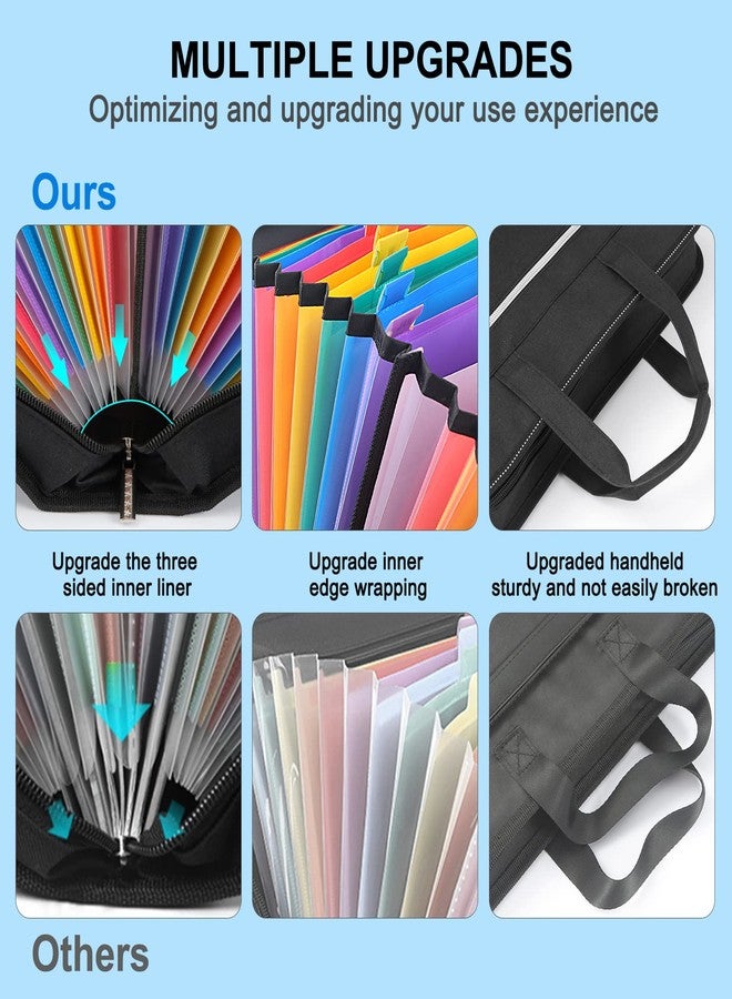 SEEKIND Heavy Duty Accordian File Organizer with Handle,26 Pockets Expanding File Folder, Portable Cloth Document Organizer Accordion File Keeper for Letter Size / A4 File, for Office, School-Black - Image 3