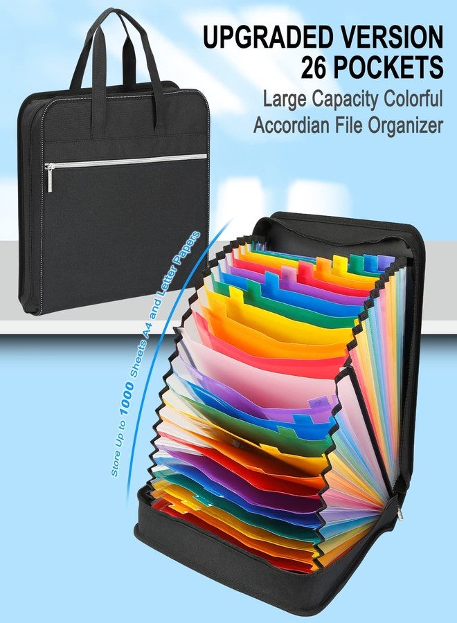 SEEKIND Heavy Duty Accordian File Organizer with Handle,26 Pockets Expanding File Folder, Portable Cloth Document Organizer Accordion File Keeper for Letter Size / A4 File, for Office, School-Black - Image 2