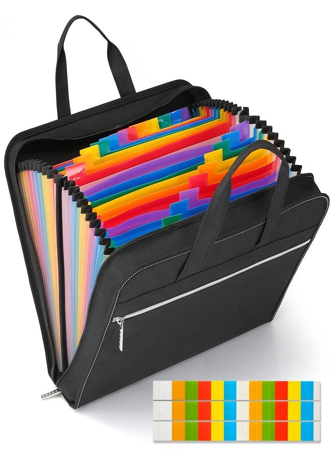 SEEKIND Heavy Duty Accordian File Organizer with Handle,26 Pockets Expanding File Folder, Portable Cloth Document Organizer Accordion File Keeper for Letter Size / A4 File, for Office, School-Black - Image 1