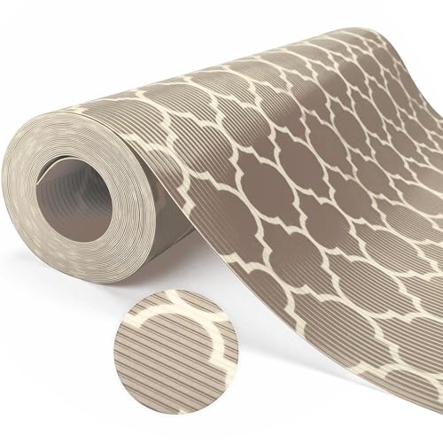 Ash  Roh Ash & Roh Plastic Anti-Slip Place Mat Waterproof Eva Geometric Liners For Kitchen Cabinets, Drawers, Tables - Food Grade, Textured, Washable, Multipurpose Shelf Mats (Grey Window, 45 X 300), Brown - Image 1