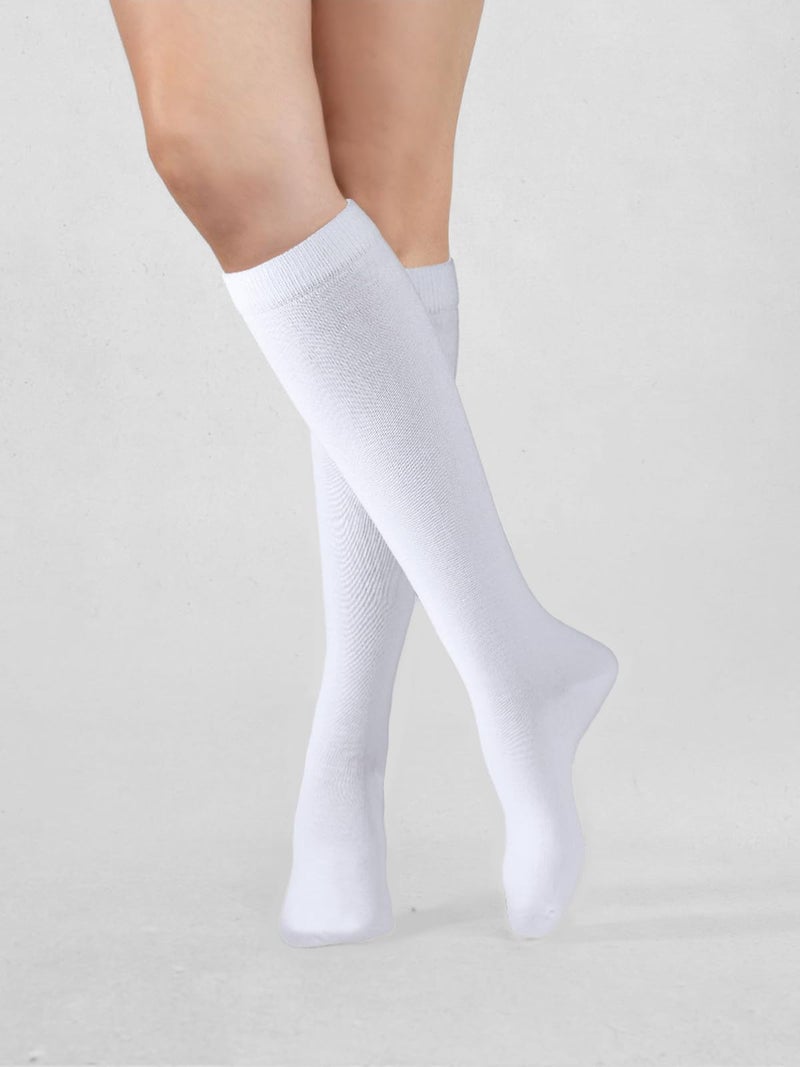 COTTON DAY Women's Soft Combed Cotton Knee High Long Calf Dress Socks Seamless Toe Shoe Size 9-11 White - Image 2