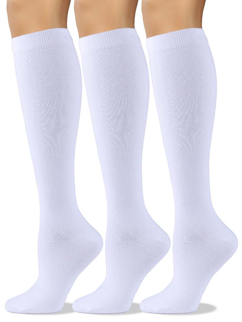 COTTON DAY Women's Soft Combed Cotton Knee High Long Calf Dress Socks Seamless Toe Shoe Size 9-11 White - Image 1