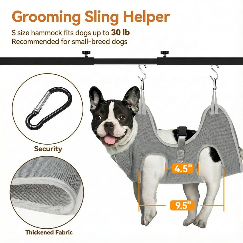 Josmimic Dog Grooming Arm for Table, S Size, Adjustable 42" Height & 31"â€“43" Width, H-Shape Stable Grooming Stand, Clamp Fits up to 2.76", with Hammock & 2 Nooses for Home Grooming & Nail Trimming - Image 4