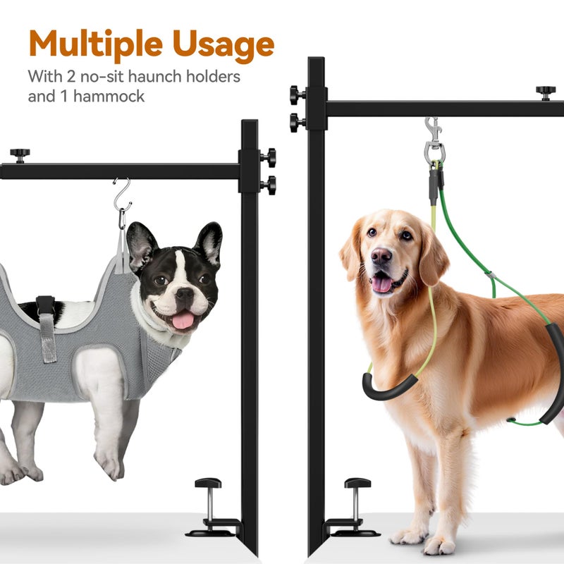 Josmimic Dog Grooming Arm for Table, S Size, Adjustable 42" Height & 31"â€“43" Width, H-Shape Stable Grooming Stand, Clamp Fits up to 2.76", with Hammock & 2 Nooses for Home Grooming & Nail Trimming - Image 2