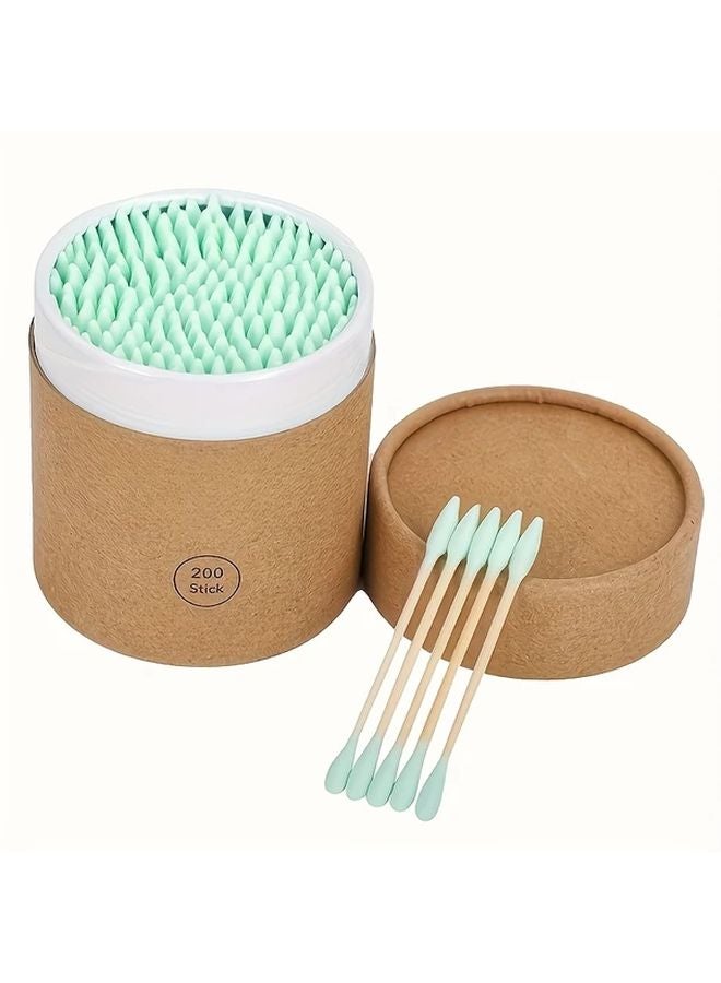 مجموعة أعواد الخيزران الخضراء ذات النهايتين 200 قطعة ناعمة قابلة للاستعمال لمرة واحدة متعددة الأغراض محمولة - Image 1