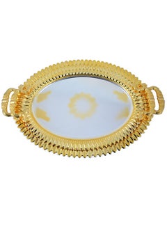 Homemaker 2-Piece Oval Luxury Serving Tray – Large (47x34cm) & Medium (41x30cm) – Steel – Silver & Gold – Premium Quality – Elegant Look & Finish – Suitable for Food & Beverages 