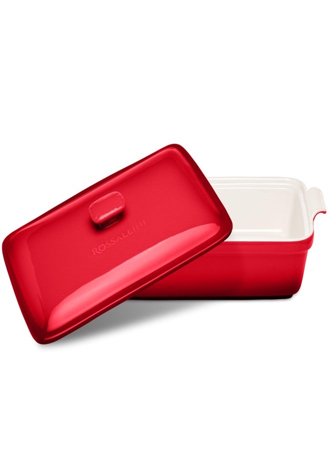 ROSSALLINI Stoneware Casserole Dish Bakeware Set with Lid, Covered Rectangular Dinnerware, Large 3.2 Quart, 11 by 9 Inch [Deep Red] - Image 2