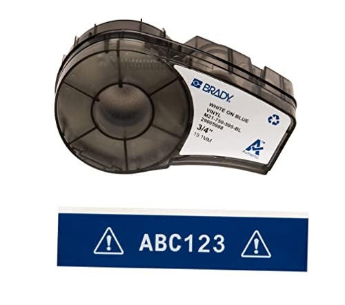Brady Authentic (M21-750-595-BL) All-Weather Vinyl Label for Indoor/Outdoor ID, Lab and Equipment Labeling, White on Blue- For M210, M210-LAB, M211, BMP21-PLUS and BMP21-LAB Printers, .75" W, 21' L - Image 1