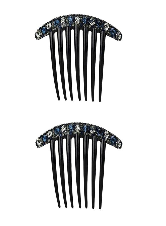 Tnyvm 2Pcs Blue Simple Minority Women Temperament Fashion Design All-Match Rhinestone Hair Comb Korean Style Headwear Accessories Seven-Tooth Comb, Hair Accessories - Image 1