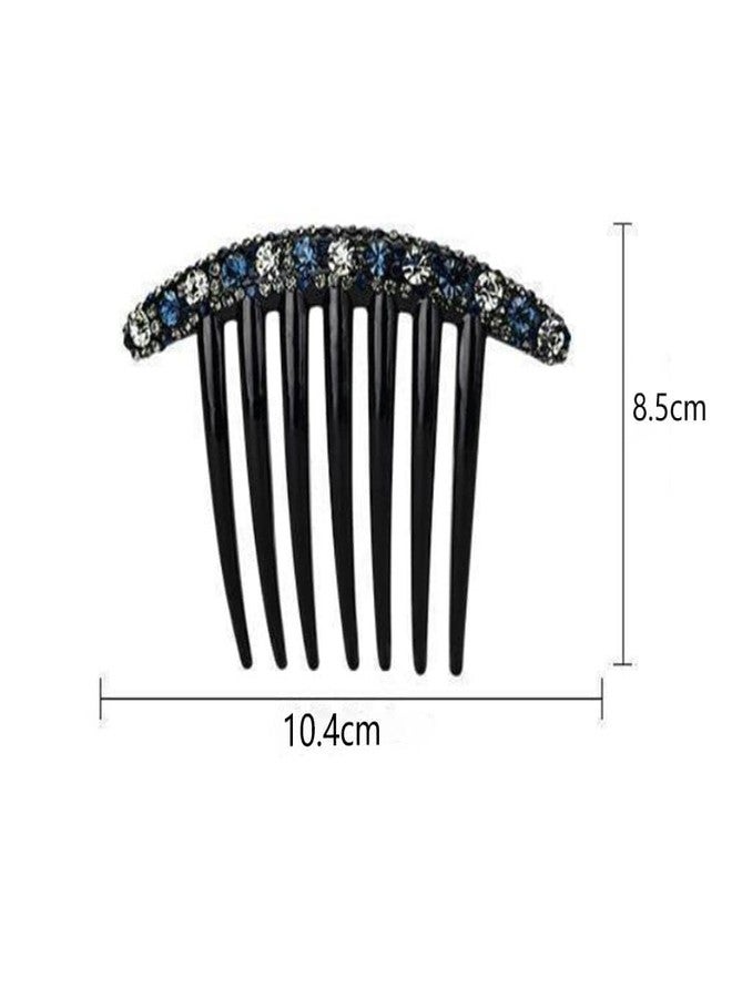 Tnyvm 2Pcs Blue Simple Minority Women Temperament Fashion Design All-Match Rhinestone Hair Comb Korean Style Headwear Accessories Seven-Tooth Comb, Hair Accessories - Image 2