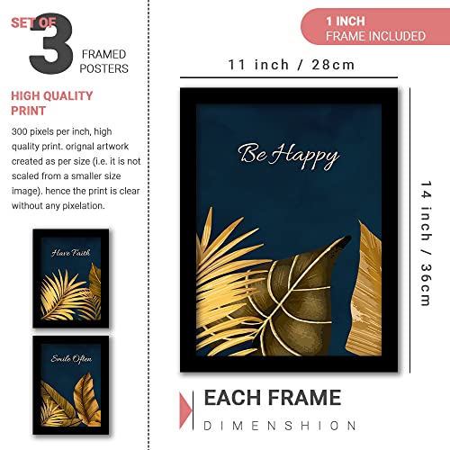HEVEA Modern Art Framed Wall Posters/Paintings with Frame Wall Paintings Hangings Framed Wall Art Paintings (11 inch x 14 inch, Framed, Multicolor, Blue) -Set of 3 - Image 2