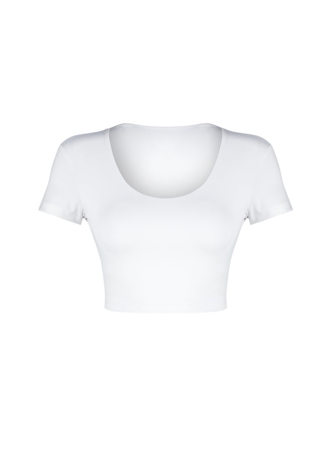 trendyol White 2 Layers Padded Sports Bra Pool Neck Knitted Sports Top/Blouse THMSS24BZ00003 - Image 4