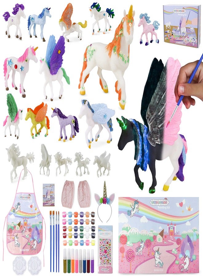 BONNYCO Unicorns Gifts for Girls Painting Kit with 18 Figurines, Painting for Kids with Glow in The Dark. Girl Toys 3 4 5 6 7 8 9 10 Years, Crafts Kids Gifts, Birthday, Christmas. Unicorn Toys Niñas - Image 1