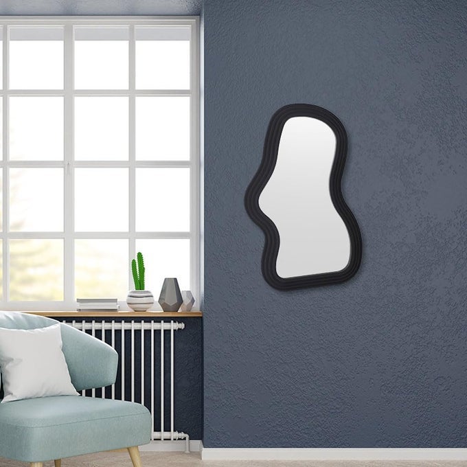 IRREGULAR FRAME WALL HANGING MIRROR DECORATIVE VANITY FOR BATHROOM LIVING ROOM BEDROOM BLACK WALL DECORATION