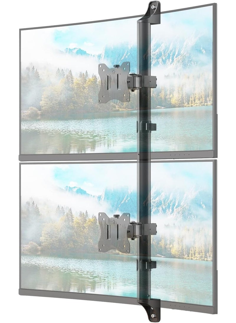 Professional dual monitor wall mount - Stackable vertical alignment system - Heavy-duty, full-motion structural support for two independent monitors - Space-saving ergonomic desktop solution with tilt, swivel, and rotate functionality - Image 1
