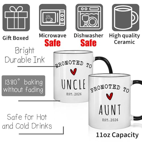 Kadiak Promoted to Aunt & Uncle 2026 Mug Set, Pregnancy Announcement Gifts, Pregnancy Reveal Announcement Gifts, First Time Uncle & Aunt Gift, Baby Reveal Publicity Gift 11oz - Image 2