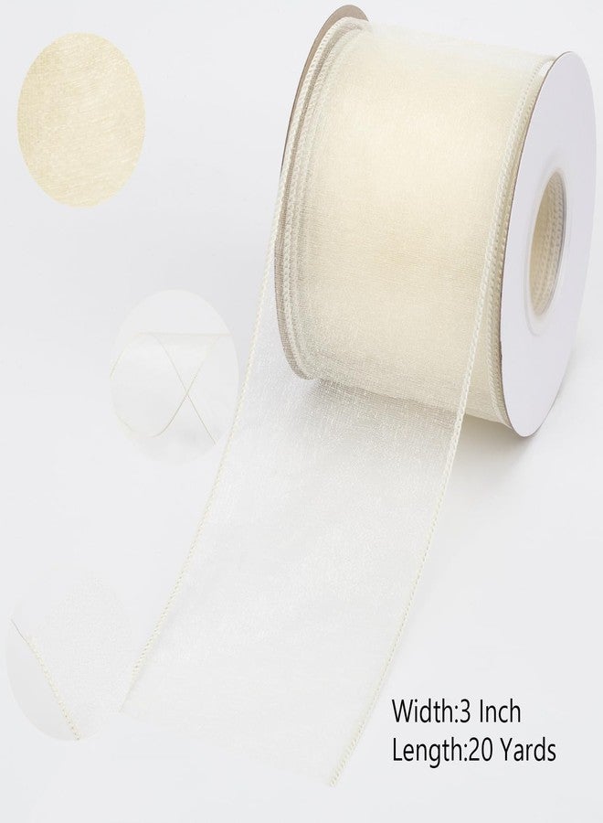 Joycrosso 3 Inch Ivory Wired Organza Ribbon - 20 Yards Sheer Decorative Ribbon for Gift Wrapping, Wedding Decor, Christmas Tree, Crafts & DIY Projects - Image 2