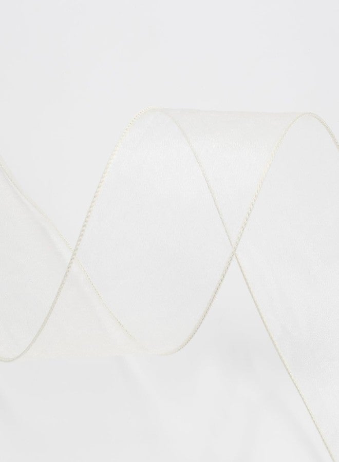 Joycrosso 3 Inch Ivory Wired Organza Ribbon - 20 Yards Sheer Decorative Ribbon for Gift Wrapping, Wedding Decor, Christmas Tree, Crafts & DIY Projects - Image 3